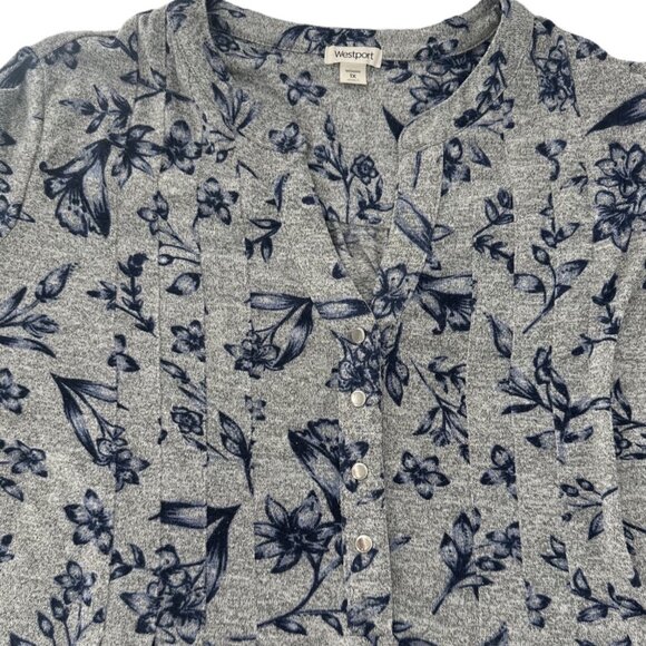 Women’s Westport Grey Floral Knit Blouse 3/4 Sleeve Size 1X - Picture 4 of 6
